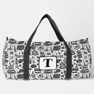 Geburtstagskuchen Doodle, schwarz-weiß Muster 1 Duffle Bag