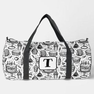 Geburtstagskuchen Doodle schwarz-weiß Muster 3 Duffle Bag