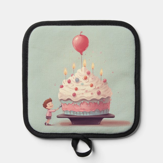 Geburtstagskuchen, Eiscreme, Geburtstag Topflappen (Vorderseite)