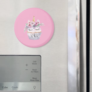 Geburtstagskuchen mit rosa Einhorn und Blumen Magnet