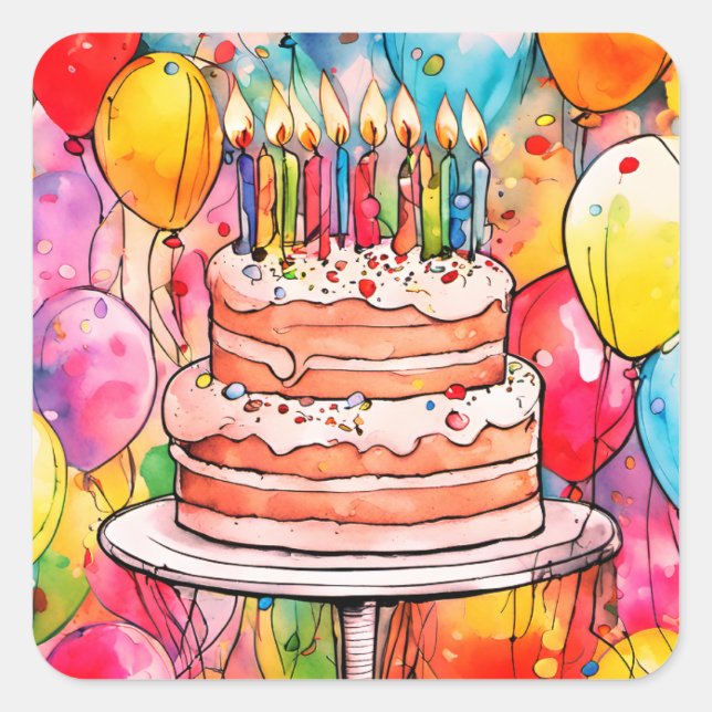 Geburtstagskuchen oder Umschlag Aufkleber (Vorderseite)