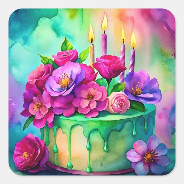 Geburtstagskuchen oder Umschlag Aufkleber (Vorderseite)