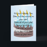Geburtstagskuchen Personalisiert Son Geburtstag Karte<br><div class="desc">Grußkarte Geburtstagskuchen Sohn Geburtstagskarte. Passen Sie diese Geburtstagskarte mit jedem beliebigen Text an und lassen Sie sie dann ausdrucken und an Sie senden oder laden Sie sie sofort auf Ihr Mobiltelefon herunter. Wenn Sie Hilfe bei der Anpassung benötigen, kontaktieren Sie uns über den Link auf dieser Seite. Cake Design personalisierte...</div>
