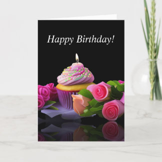 Geburtstagskuchen Sprinklen mit und Kerzen Rose Karte