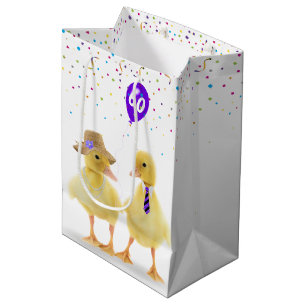 Geburtstagskucklings mit 60. Geburtstagsballon Mittlere Geschenktüte