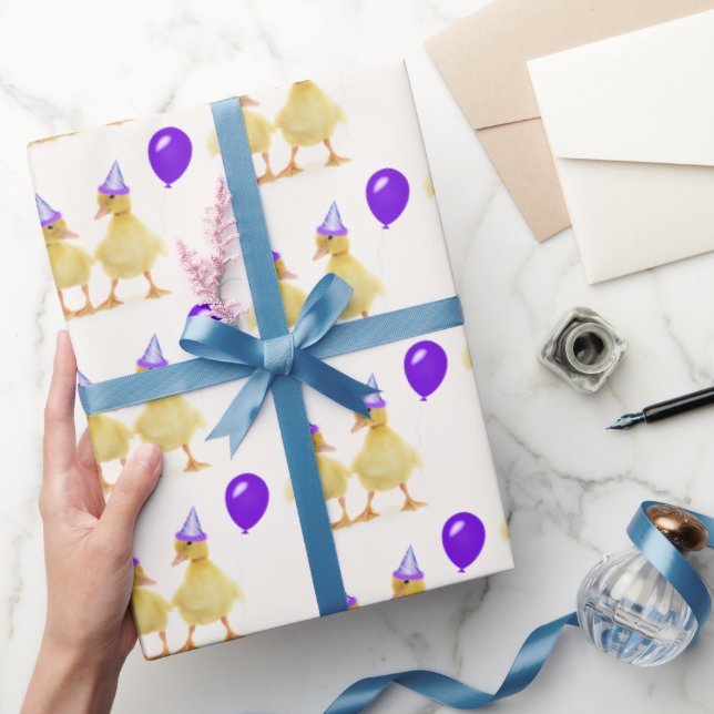 Geburtstagsküken mit Lila Ballon Geschenkpapier (Schenken)