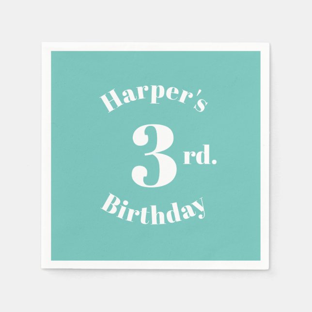 Geburtstagslicht aquamariner Individuelle Name und Serviette (Vorderseite)