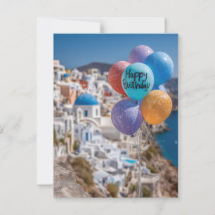 Geburtstagsluftballons in Santorini, Griechenland Postkarte