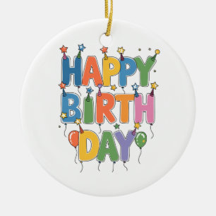 Geburtstagsluftballons Keramik Ornament