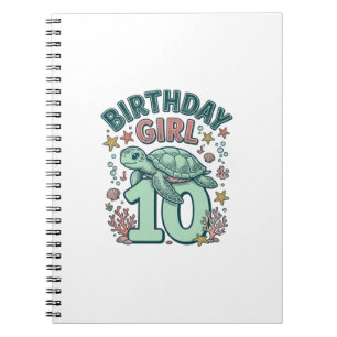Geburtstagsmädchen 10 Meeresschildkröte Vintage-St Notizblock