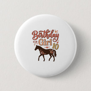 Geburtstagsmädchen 10 Pferde Floral Vektor Design_ Button