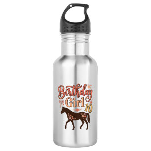 Geburtstagsmädchen 10 Pferde Floral Vektor Design_ Edelstahlflasche