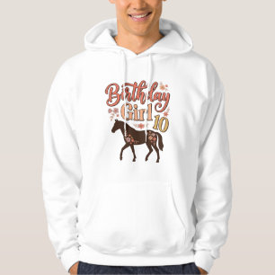 Geburtstagsmädchen 10 Pferde Floral Vektor Design_ Hoodie