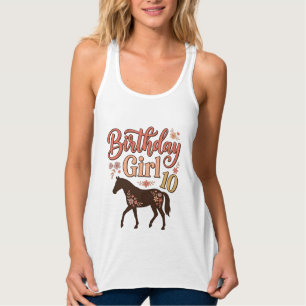 Geburtstagsmädchen 10 Pferde Floral Vektor Design_ Tank Top