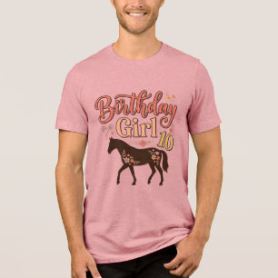 Geburtstagsmädchen 10 Pferde Floral Vektor Design_ Tri-Blend Shirt