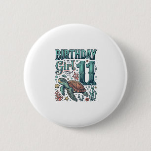 Geburtstagsmädchen 11 Meeresschildkröte Vintage-St Button