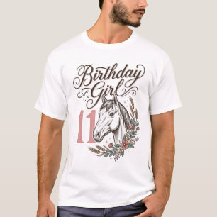 Geburtstagsmädchen 11 Pferd Floral Vintage-Shirt-D T-Shirt