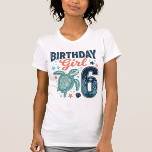 Geburtstagsmädchen 6 Meeresschildkröte Vektor Desi T-Shirt