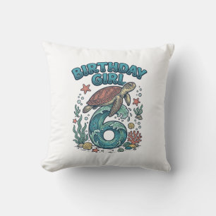 Geburtstagsmädchen 6 Meeresschildkröte Vintage-Par Kissen