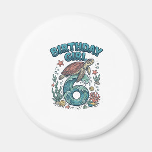Geburtstagsmädchen 6 Meeresschildkröte Vintage-Par Magnet