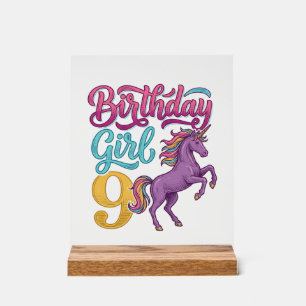Geburtstagsmädchen 9 Einhorn Vintage Gravur Design Acrylschild