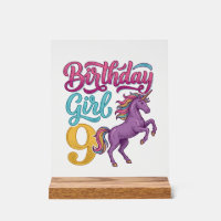 Geburtstagsmädchen 9 Einhorn Vintage Gravur Design