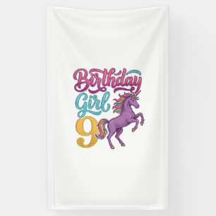 Geburtstagsmädchen 9 Einhorn Vintage Gravur Design Banner