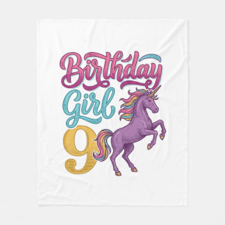 Geburtstagsmädchen 9 Einhorn Vintage Gravur Design Fleecedecke