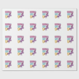 Geburtstagsmädchen 9 Einhorn Vintage Gravur Design Geschenkpapier