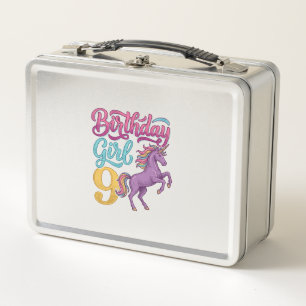 Geburtstagsmädchen 9 Einhorn Vintage Gravur Design Metall Brotdose