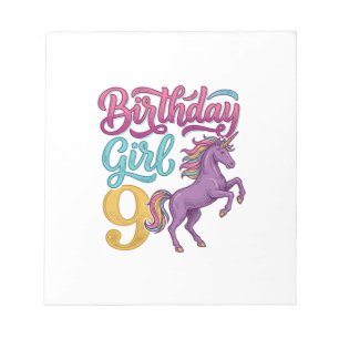 Geburtstagsmädchen 9 Einhorn Vintage Gravur Design Notizblock