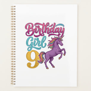 Geburtstagsmädchen 9 Einhorn Vintage Gravur Design Planer
