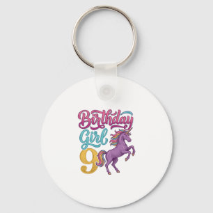Geburtstagsmädchen 9 Einhorn Vintage Gravur Design Schlüsselanhänger
