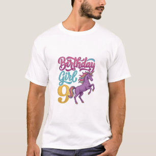 Geburtstagsmädchen 9 Einhorn Vintage Gravur Design T-Shirt