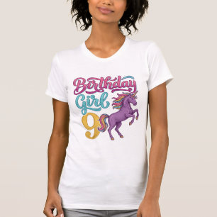 Geburtstagsmädchen 9 Einhorn Vintage Gravur Design T-Shirt
