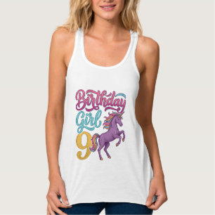 Geburtstagsmädchen 9 Einhorn Vintage Gravur Design Tank Top