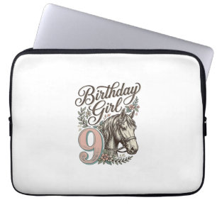 Geburtstagsmädchen 9 Pferd Floral Vintage Gravur D Laptopschutzhülle
