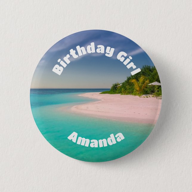 Geburtstagsmädchen Aquamarin Ozean Tropischer Stra Button (Vorderseite)