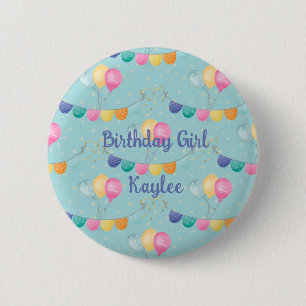 Geburtstagsmädchen Ballons und Tupfen Button