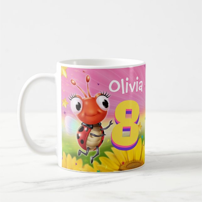 Geburtstagsmädchen der Tasse 8 Jahre Ladybug (Links)