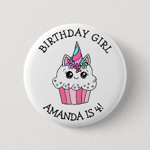 Geburtstagsmädchen-Einhorn-Cupcake für kleine Mädc Button