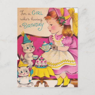 Geburtstagsmädchen im Vintage-Stil der 1940er Jahr Postkarte