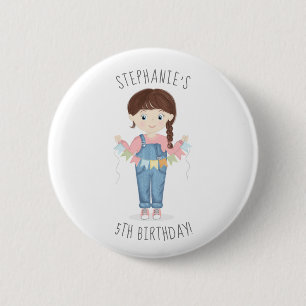 Geburtstagsmädchen in Overall Brünette Button