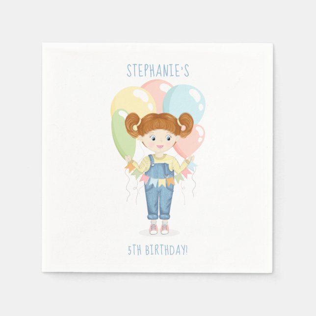 Geburtstagsmädchen in Overalls Redhead Serviette (Vorderseite)