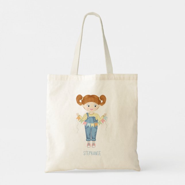 Geburtstagsmädchen in Overalls Redhead Tragetasche (Rückseite)