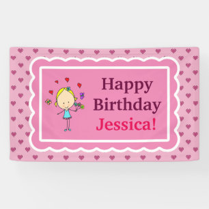 Geburtstagsmädchen, Liebesherzen, Blumen, Schmette Banner