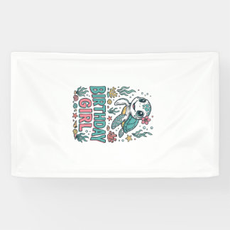 Geburtstagsmädchen Meeresschildkröte Vintage Gravu Banner