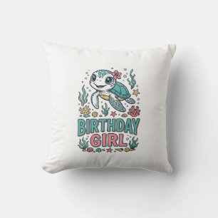 Geburtstagsmädchen Meeresschildkröte Vintage Gravu Kissen