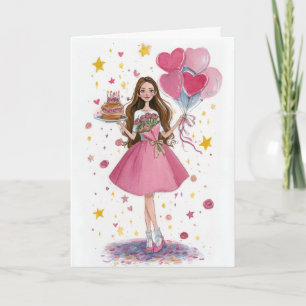 Geburtstagsmädchen mit Ballons Karte