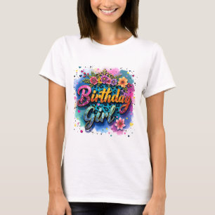Geburtstagsmädchen mit floralem Leopardenmuster T-Shirt